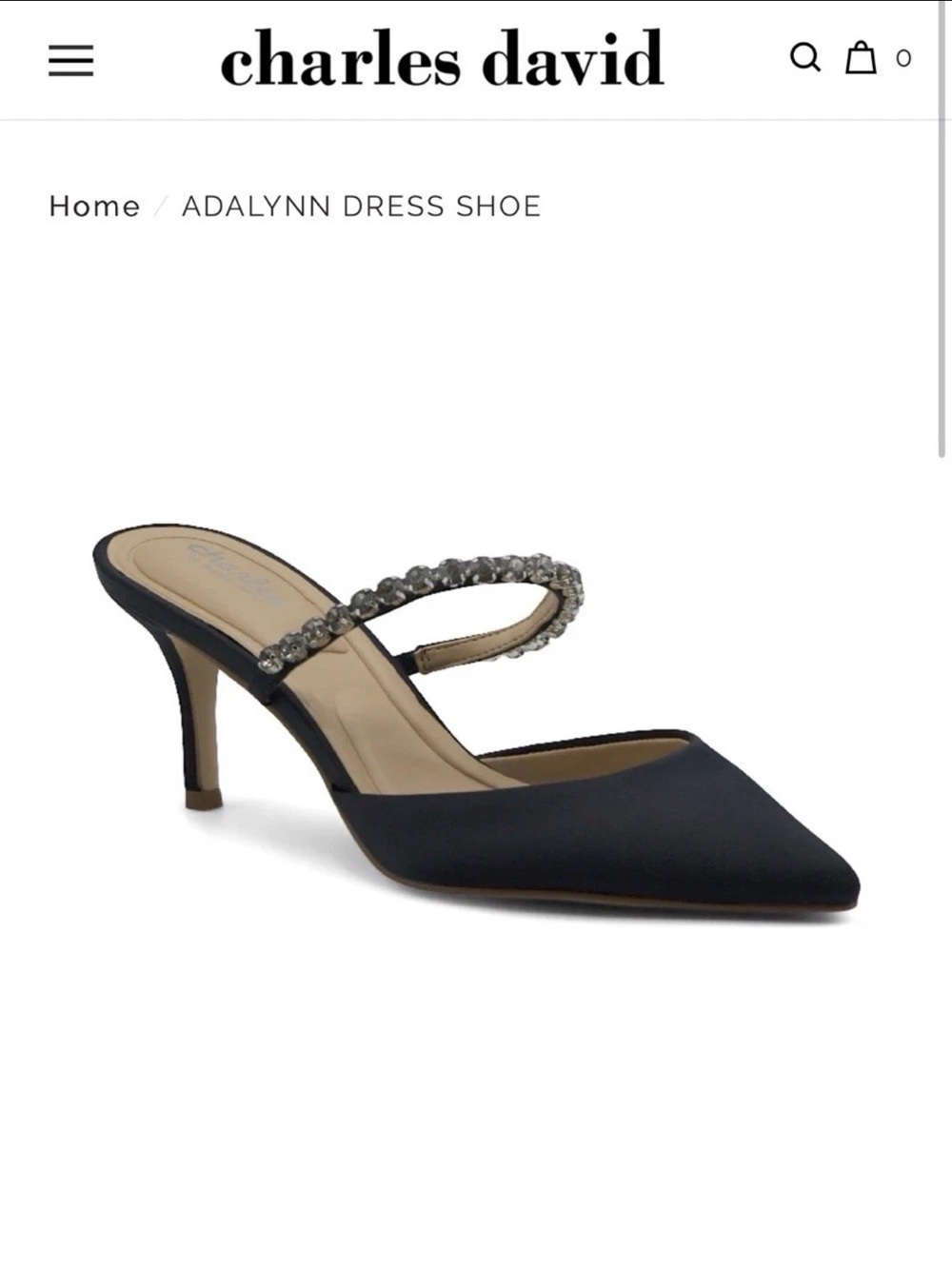 Charles By Charles David Navy Satin Pointed Mule with Crystal Strap